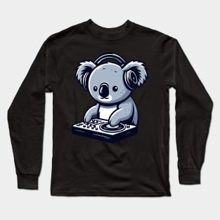 Cute koala with headphones in a dj party, kawaii style koala bear vector illustration Long Sleeve T-Shirt